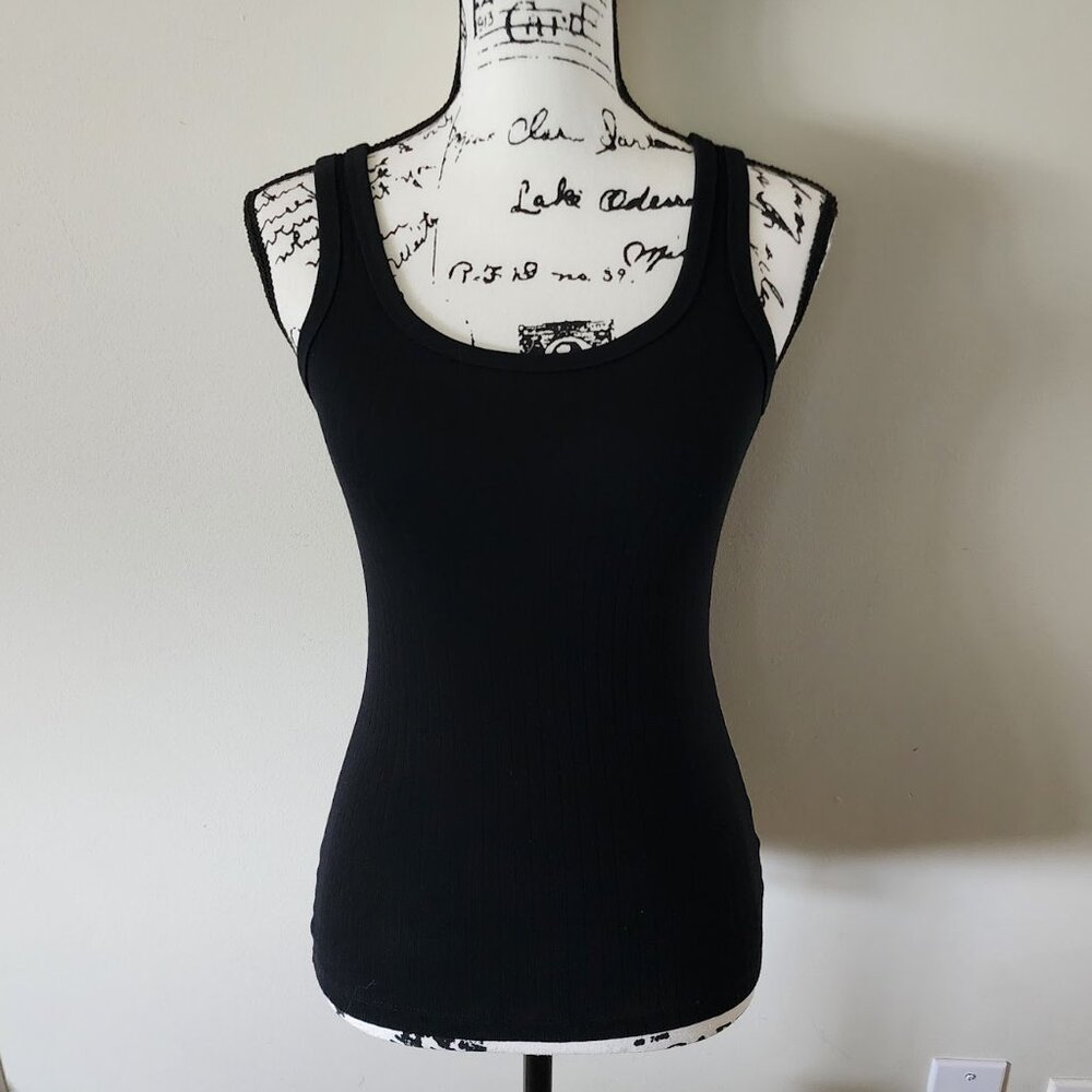 Aerie Black Ribbed Scoop Neck Fitted Sleeveless Tank Top NWT
